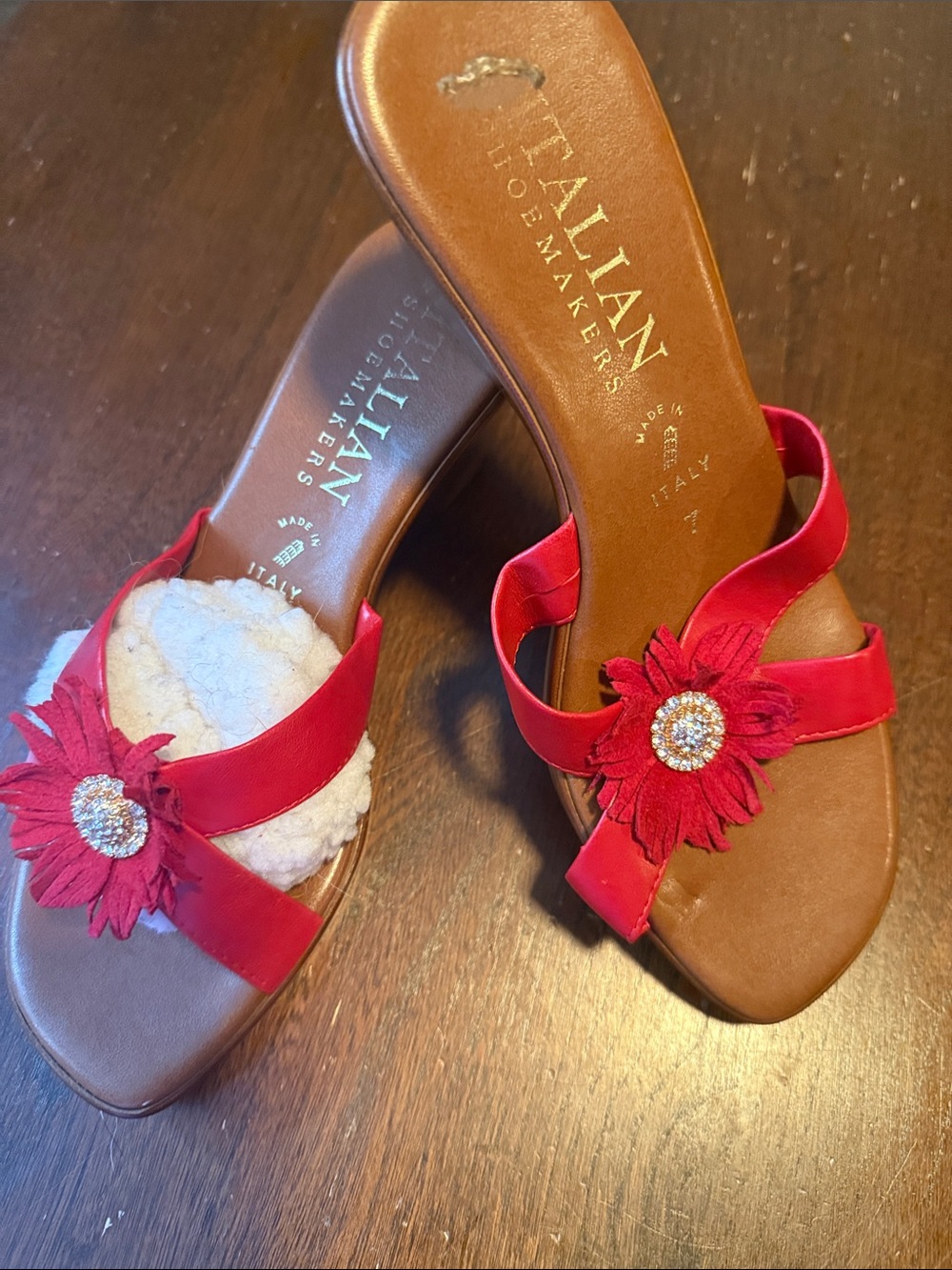 Italian Shoemakers Red Floral Embellished Slide Mules